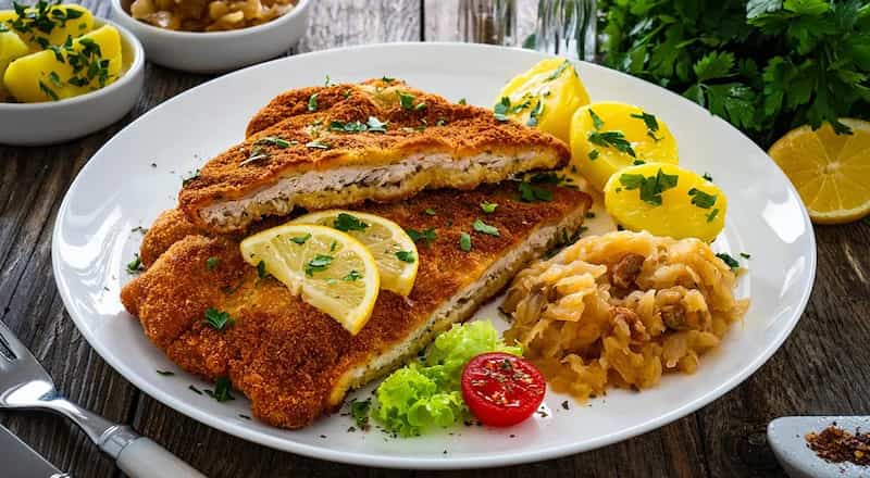 شنیسل مرغ سوخاری آماده تهیه شده از گوشت مرغ